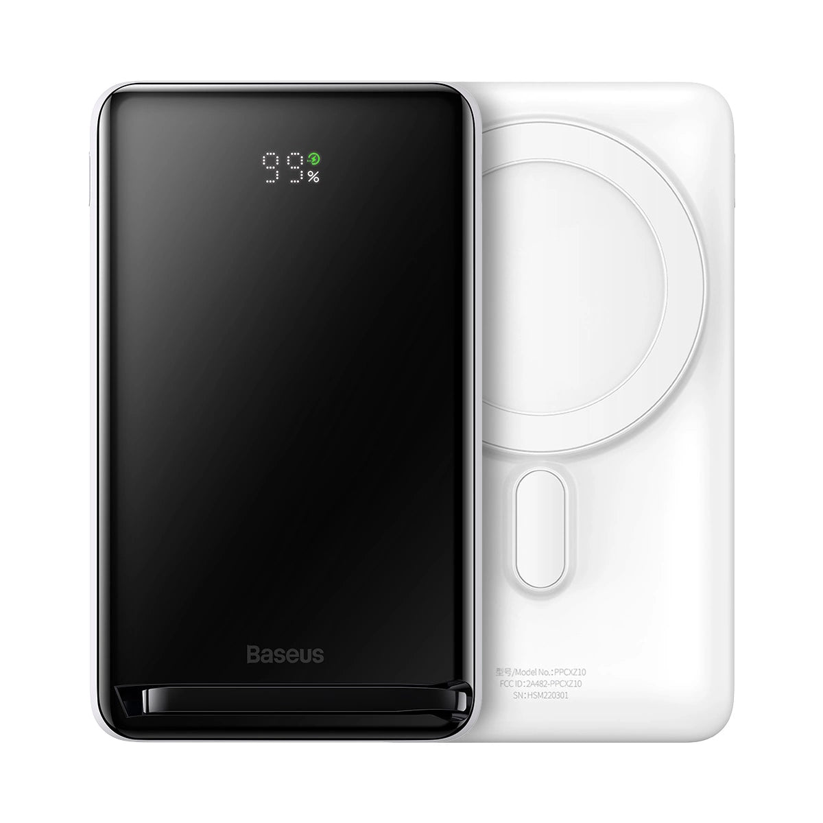 Baseus Magnetic Bracket powerbank med trådløs opladning MagSafe 10000mAh 20W Overseas Edition hvid (PPCX000202) + USB Type C kabel Baseus Xiaobai Series 60W 0,5m