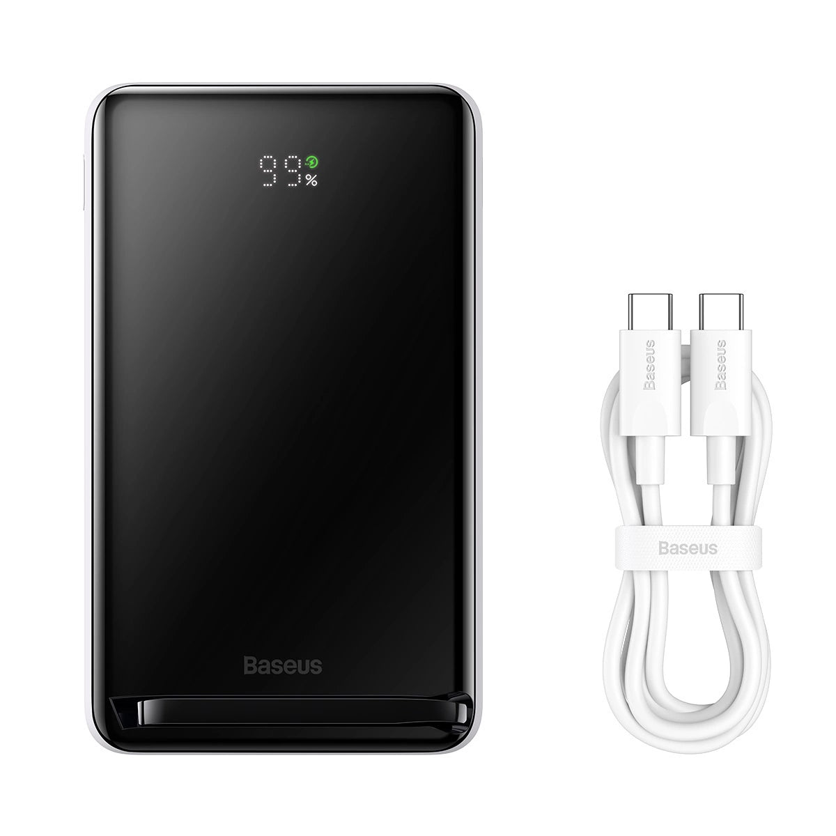 Baseus Magnetic Bracket powerbank med trådløs opladning MagSafe 10000mAh 20W Overseas Edition hvid (PPCX000202) + USB Type C kabel Baseus Xiaobai Series 60W 0,5m