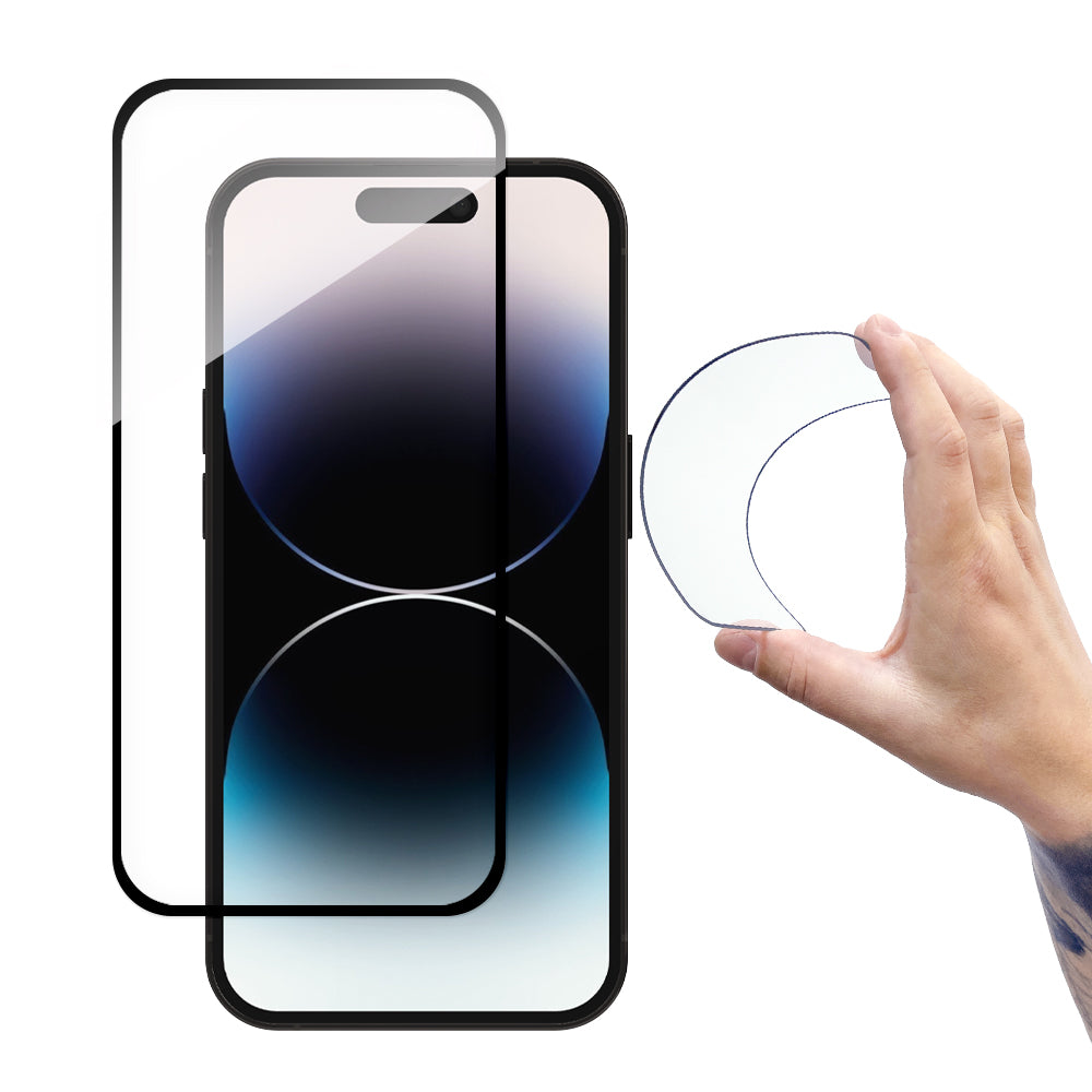 Wozinsky Full Cover Flexi Nano Glass hærdet glas til iPhone 14 Pro fleksibelt med en sort ramme