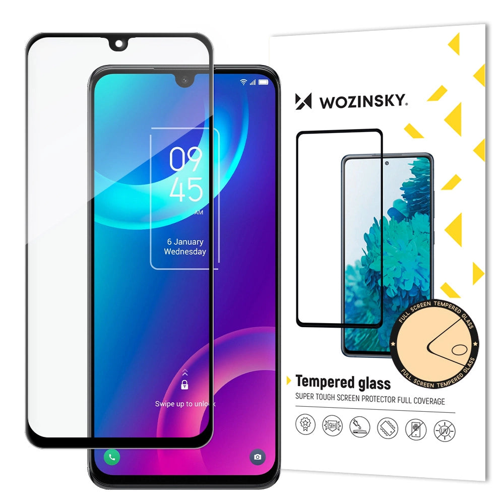 Wozinsky Super Durable Full Glue Tempered Glass Full Screen med Frame Case Friendly TCL 30 5G sort