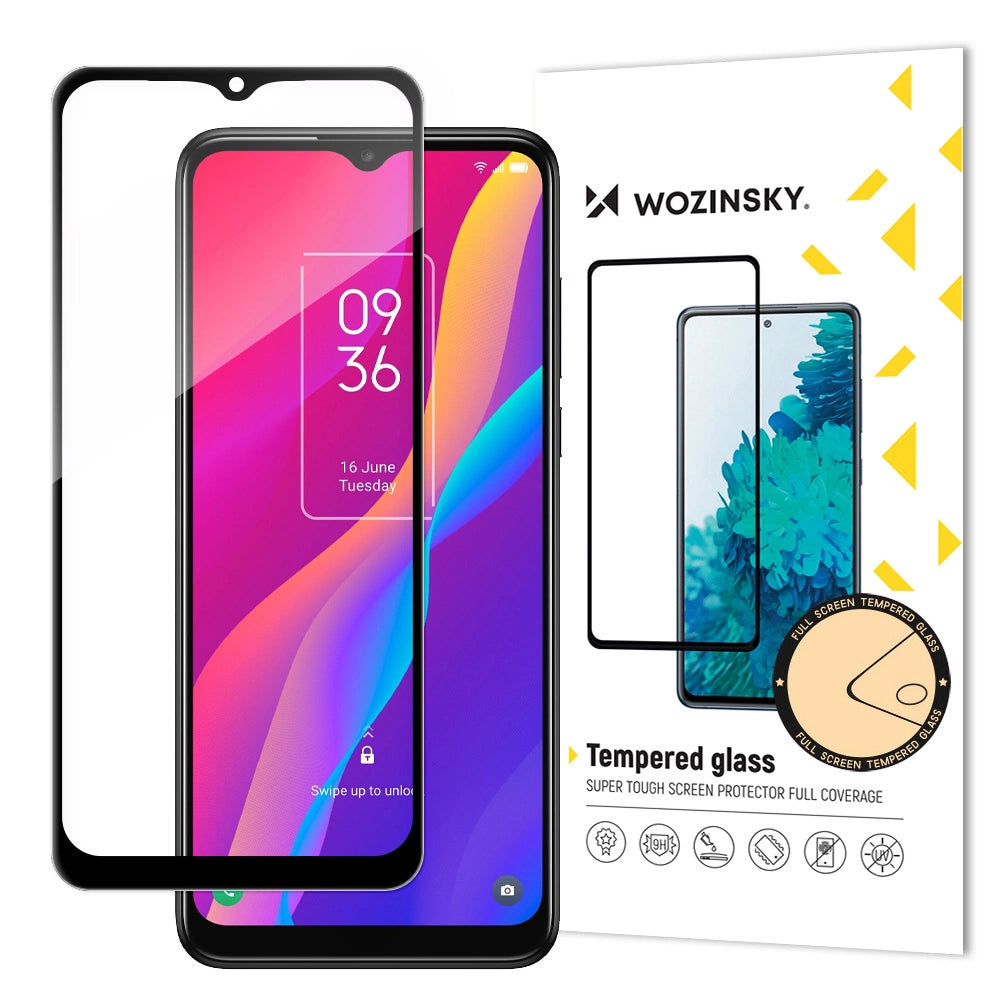 Wozinsky super robust Full Glue hærdet glas fuld skærm med Case Friendly TCL 30E sort ramme