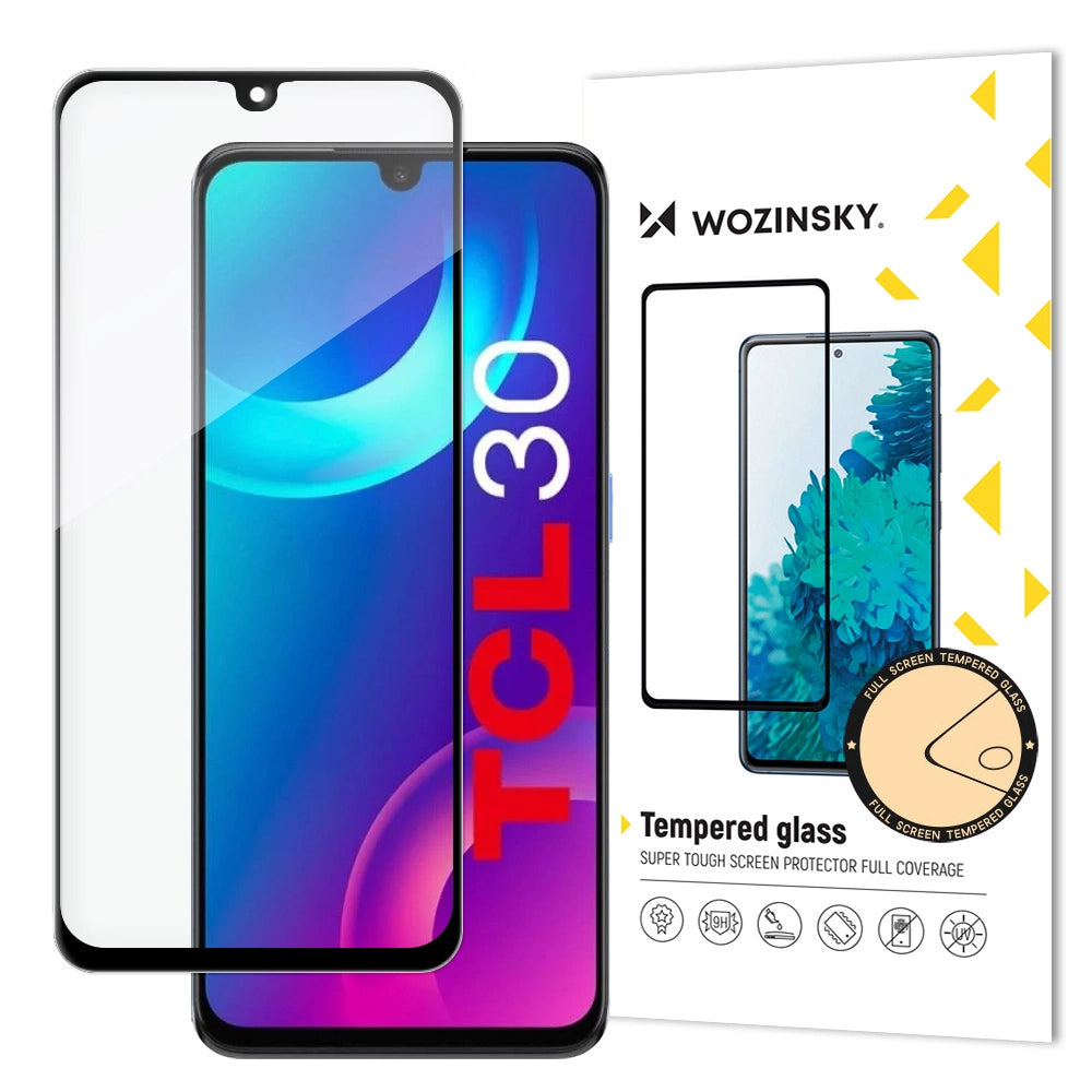 Wozinsky super holdbar Full Glue hærdet glas fuld skærm med Case Friendly TCL 30 sort ramme