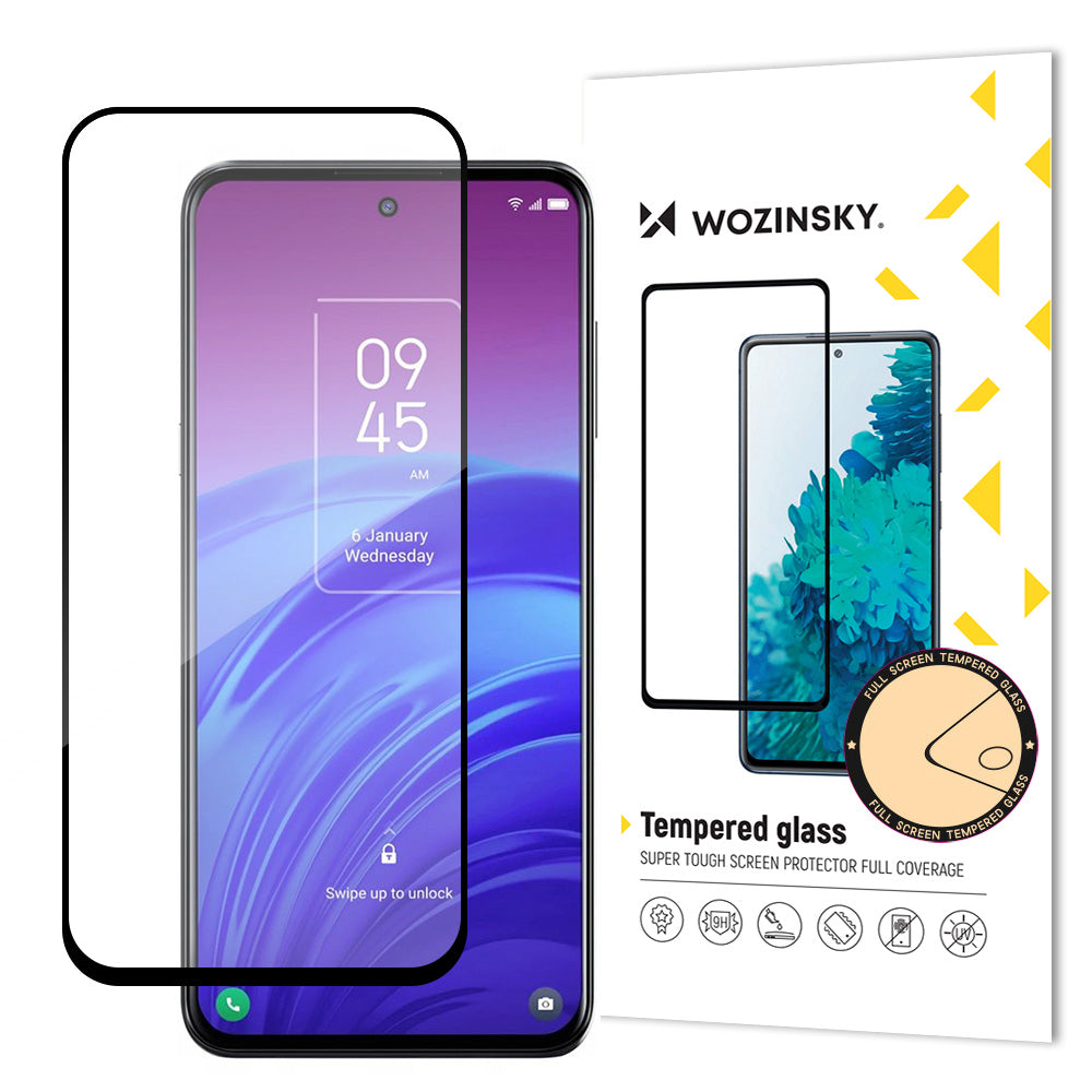 Wozinsky superhård Full Glue Full Glue Full Screen hærdet glas med Case Friendly TCL 20L Black Frame