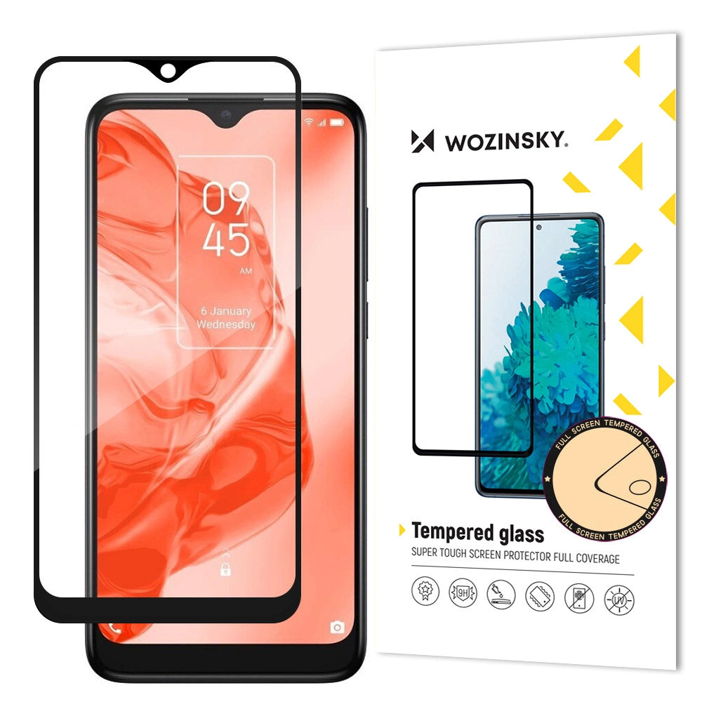 Wozinsky super holdbar Full Glue hærdet glas fuld skærm med Case Friendly TCL 205 sort ramme