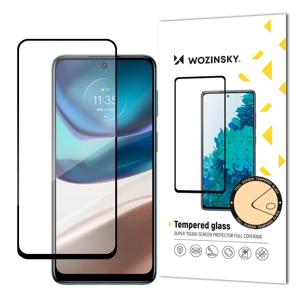 Wozinsky Super Durable Full Glue Tempered Glass Full Screen med Frame Case Vennlig Motorola Moto G42 Black