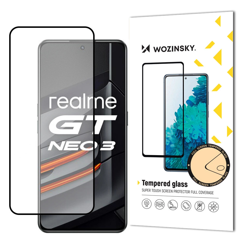 Wozinsky Super Tough Full Glue tempereret glas fuld skærm med rammesække Vennlig Realme GT Neo 3 sort