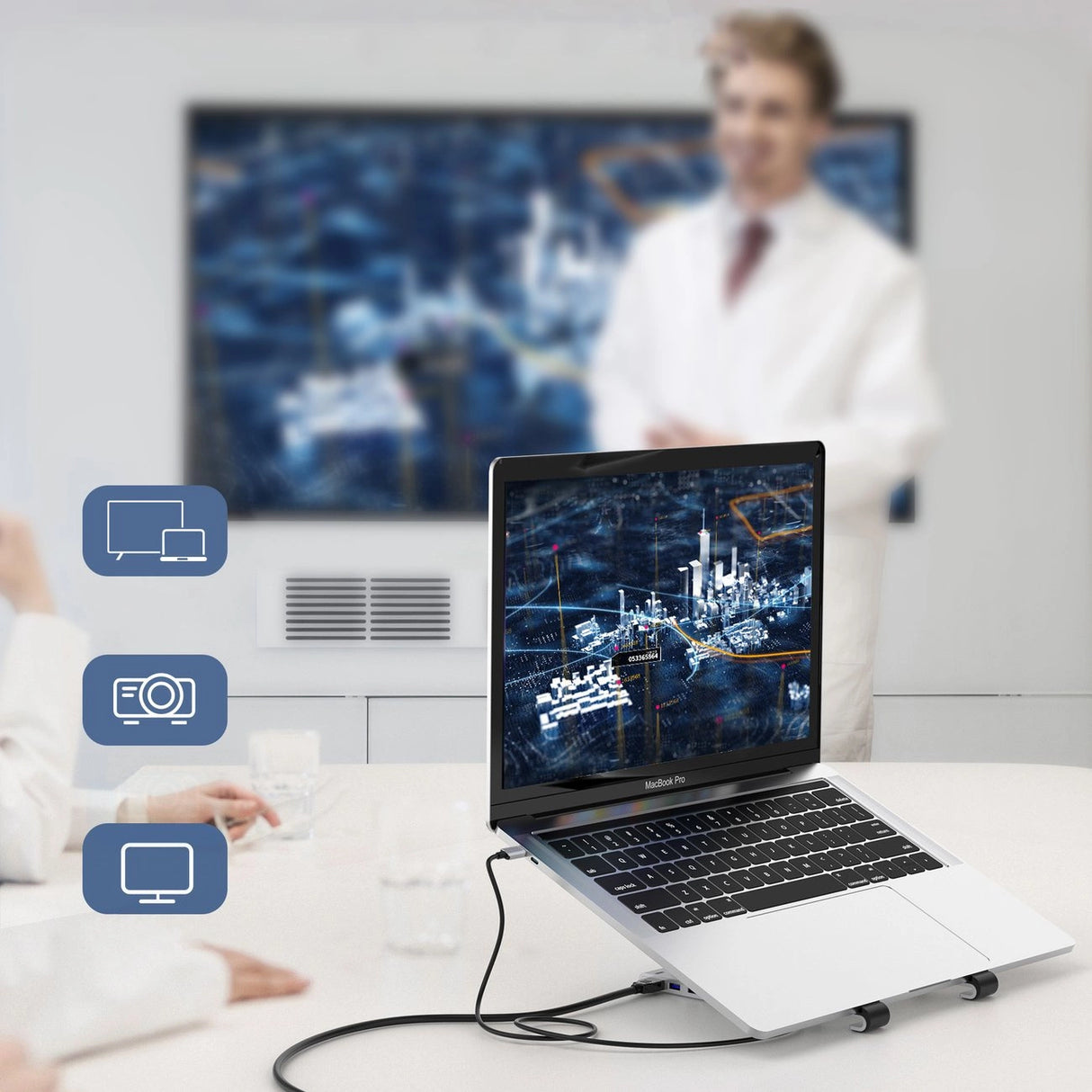 Choetech stand multifunktionsstation til bærbar pc PD / USB-C HDMI (4K / 30Hz) / 2xUSB-A / 1xUSB-C / 1xSD / 1xTF sort (HUB-M43)