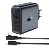 Acefast hurtigoplader GaN 3xUSB-C/1xUSB-A 100W sort + vinklet kabel USB-C - USB-C 100W 2m sort