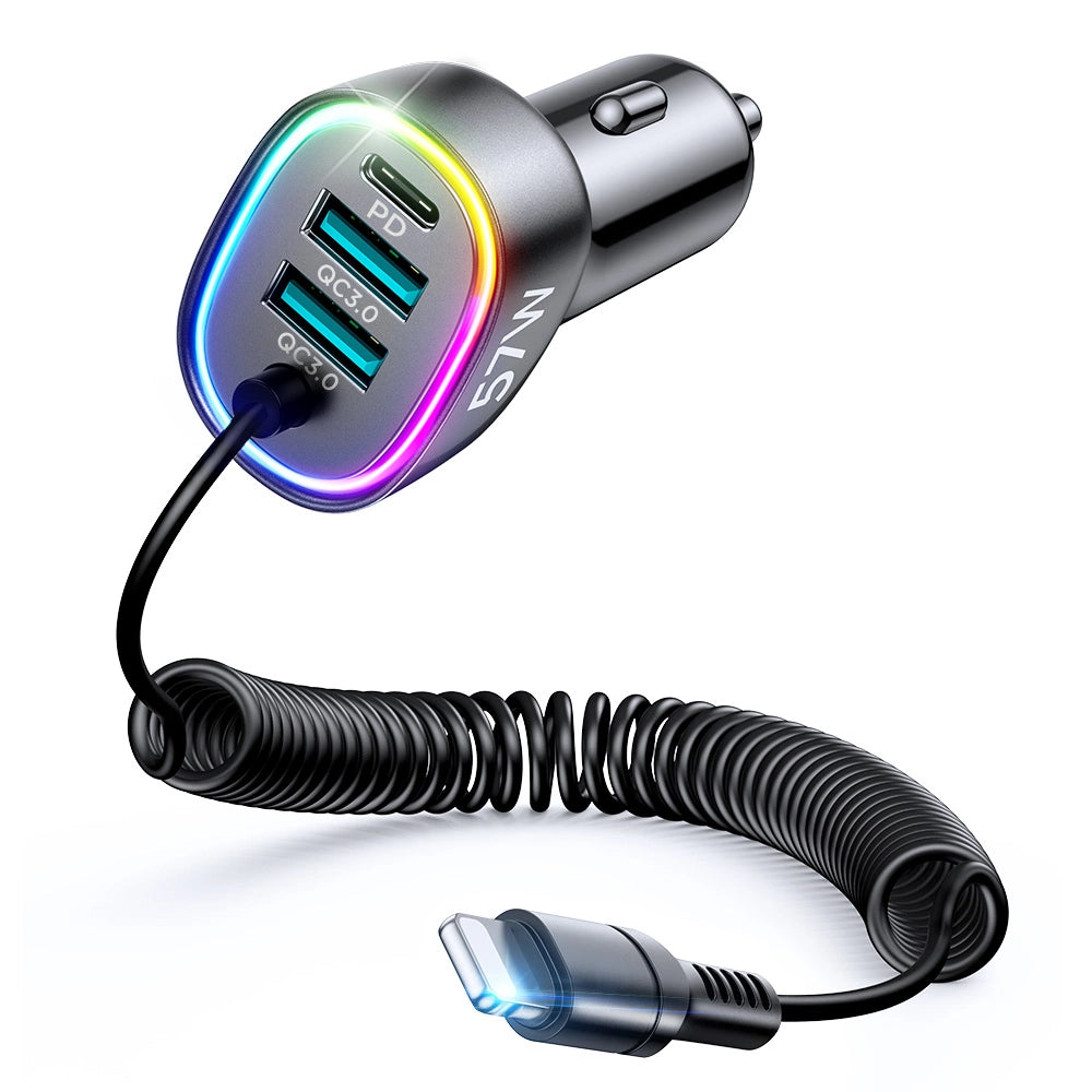 Joyroom hurtigbiloplader 4 i 1 PD, QC3.0, AFC, FCP med Lightning kabel 1,6m 57W sort (JR-CL20)
