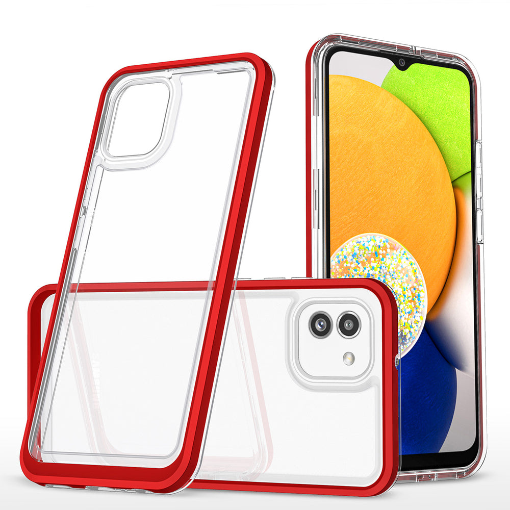 Gennemsigtig 3in1 kuffert til Samsung Galaxy A03 silikone cover med rød ramme