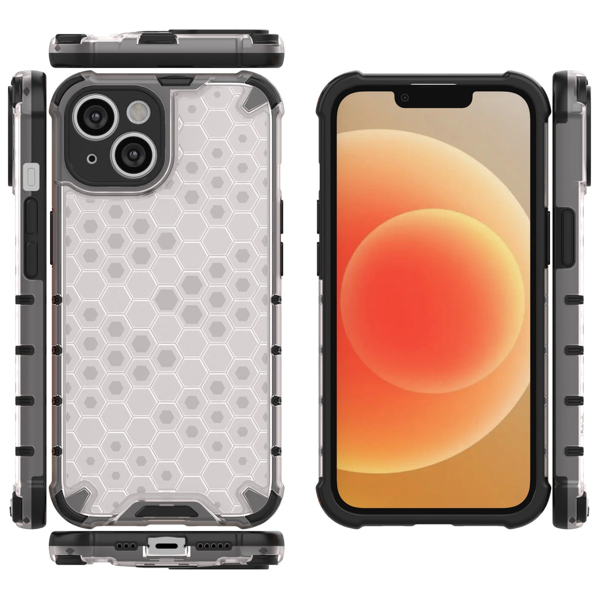 Honeycomb case til iPhone 14 pansret hybrid cover gennemsigtigt
