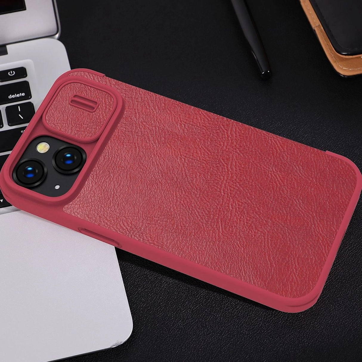 Nillkin Qin Leather Pro Case iPhone 14 Plus Camera Cover Holster Cover Flip Case Blue