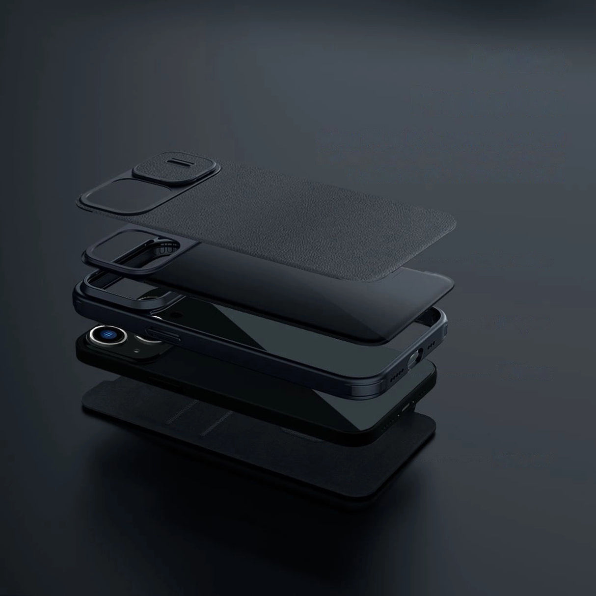 Nillkin Qin Cloth Pro Case Case til iPhone 14 Plus Kamera Cover Holster Cover Flip Case Grå