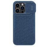Nillkin Qin Cloth Pro Case Case for iPhone 14 Pro Max Kamera Cover Holster Cover Flip Case Blå