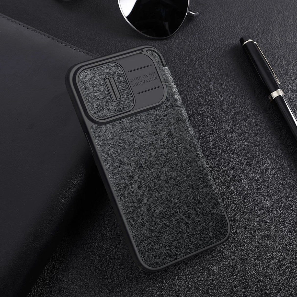 Nillkin Qin Cloth Pro Case Case for iPhone 14 Pro Max Kamera Cover Holster Cover Flip Case Blå