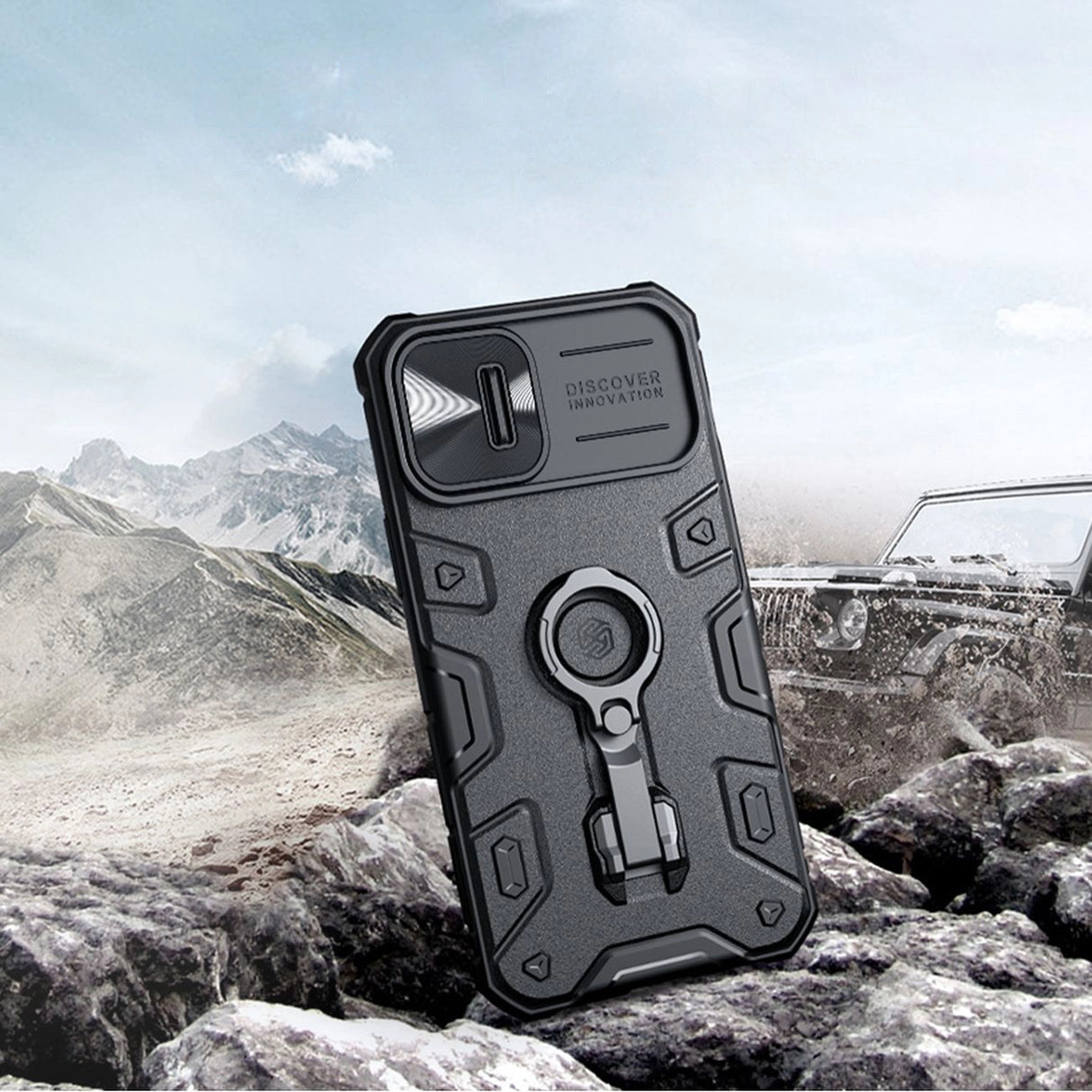 Nillkin CamShield Armor Pro Case iPhone 14 Plus case pansret cover med kamera cover ring stand sort