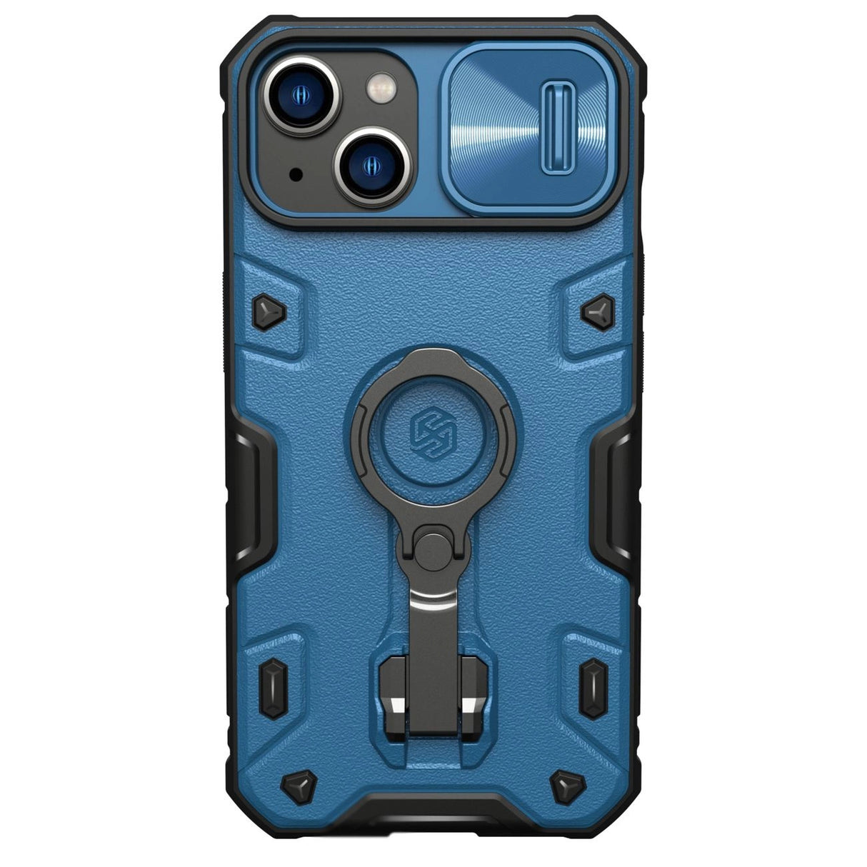 Nillkin CamShield Armor Pro Case iPhone 14 Plus pansret cover med kamera cover ring stativ blå