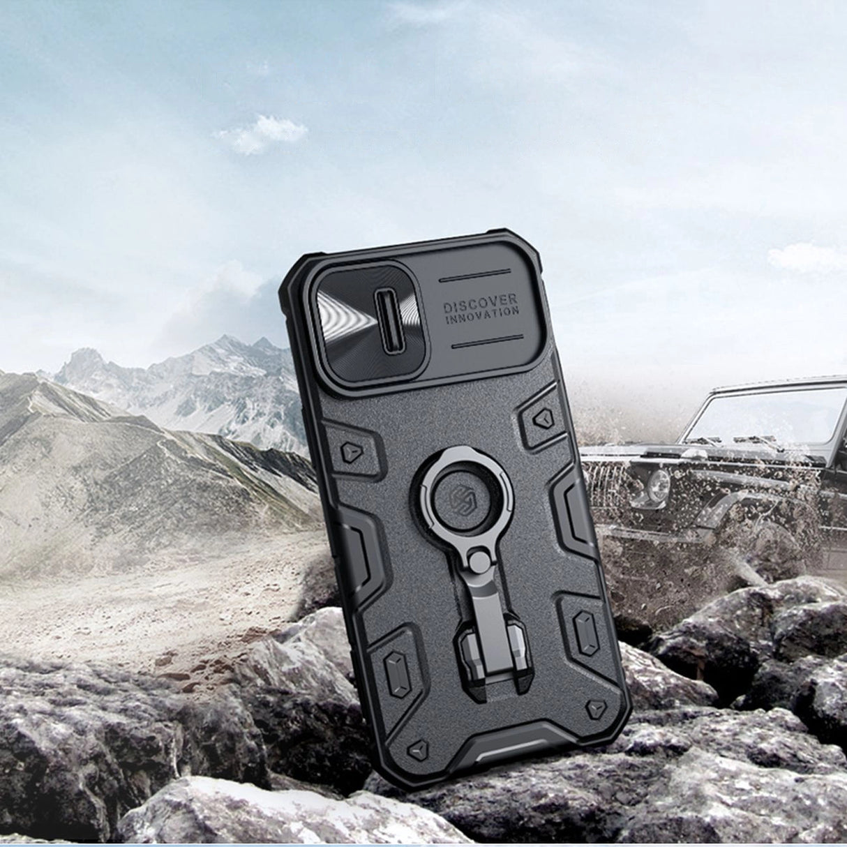 Nillkin CamShield Armor Pro Magnetic Case iPhone 14 Plus MagSafe pansret cover stand ring sort