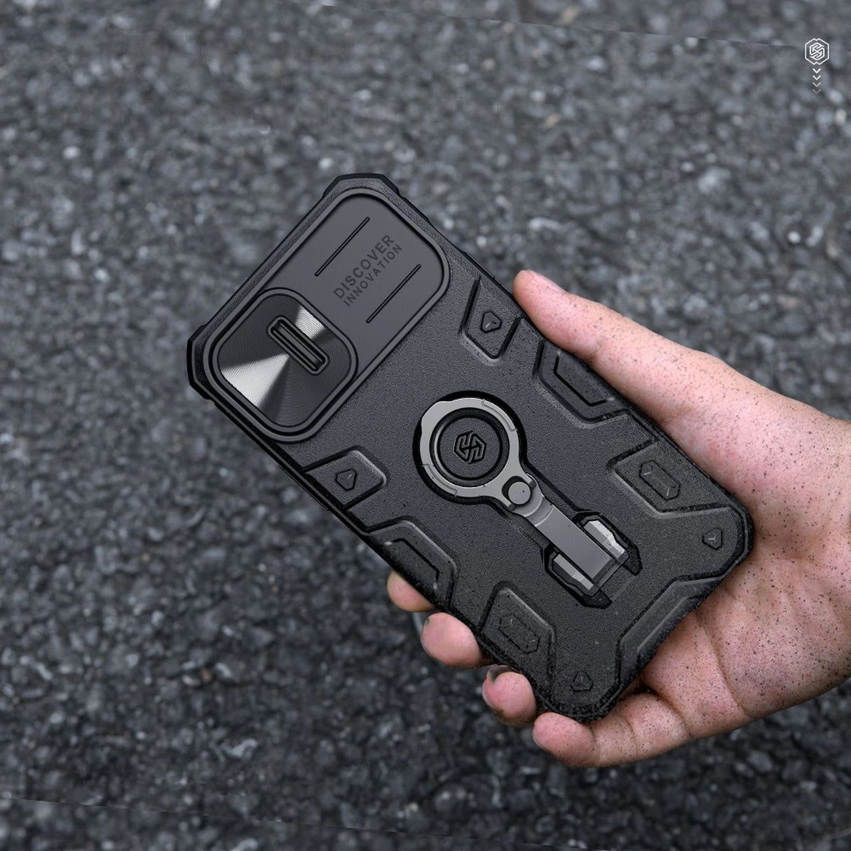 Nillkin CamShield Armor Pro Magnetic Case iPhone 14 Plus MagSafe pansret cover stand ring sort
