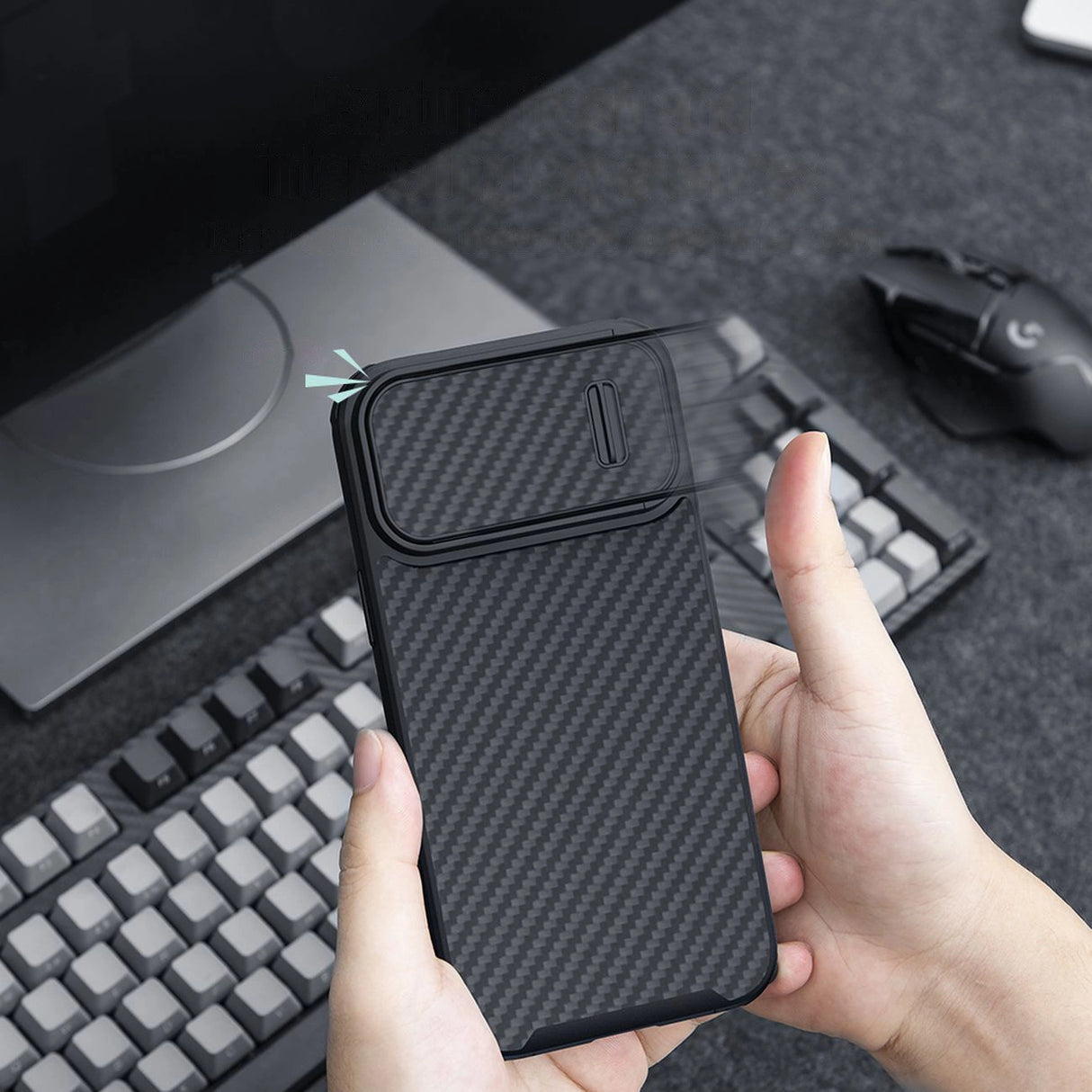 Nillkin Syntetisk Fiber S Case iPhone 14 Plus case med kamera cover, sort