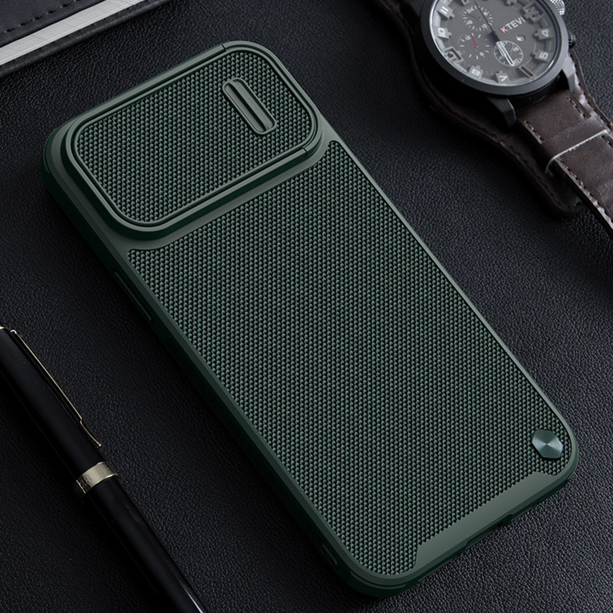 Nillkin Textured S Case iPhone 14 Pro Max pansret cover med kamera cover mørkegrøn