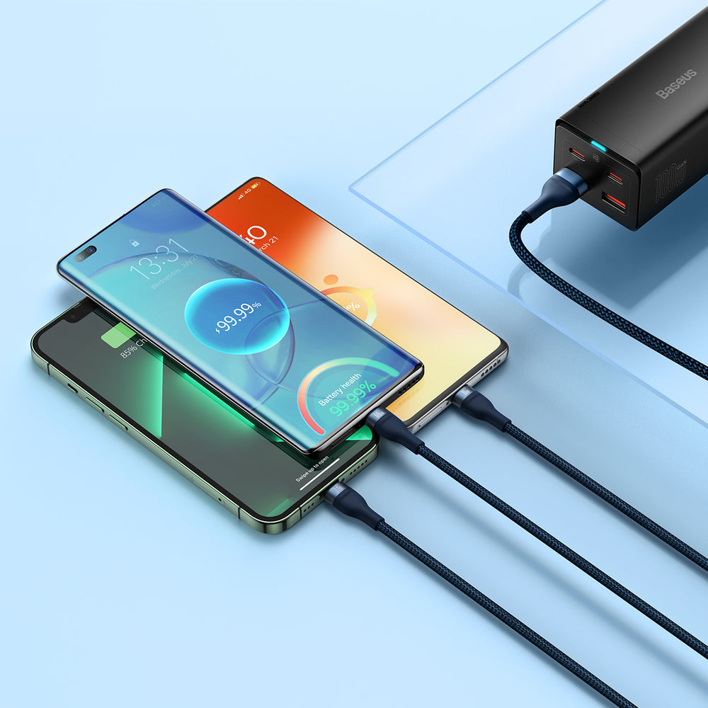 Baseus Flash Series Ⅱ 3-in-1 Fast Charging Cable USB-A to USB-C / Micro-USB / Lightning 66W 480Mb/s 1.2m Blue