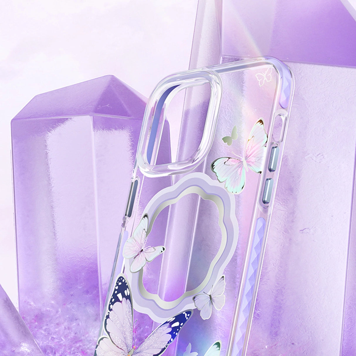Kingxbar Butterfly Series magnetisk fodtøj til iPhone 14 Plus MagSafe-fodtøj med sommerfugle pink