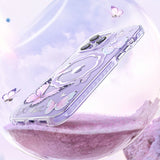 Kingxbar Butterfly Series magnetisk fodtøj til iPhone 14 Plus MagSafe-fodtøj med sommerfugle pink