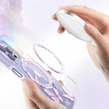 Kingxbar Butterfly Series magnetisk fodtøj til iPhone 14 Plus MagSafe-fodtøj med sommerfugle pink