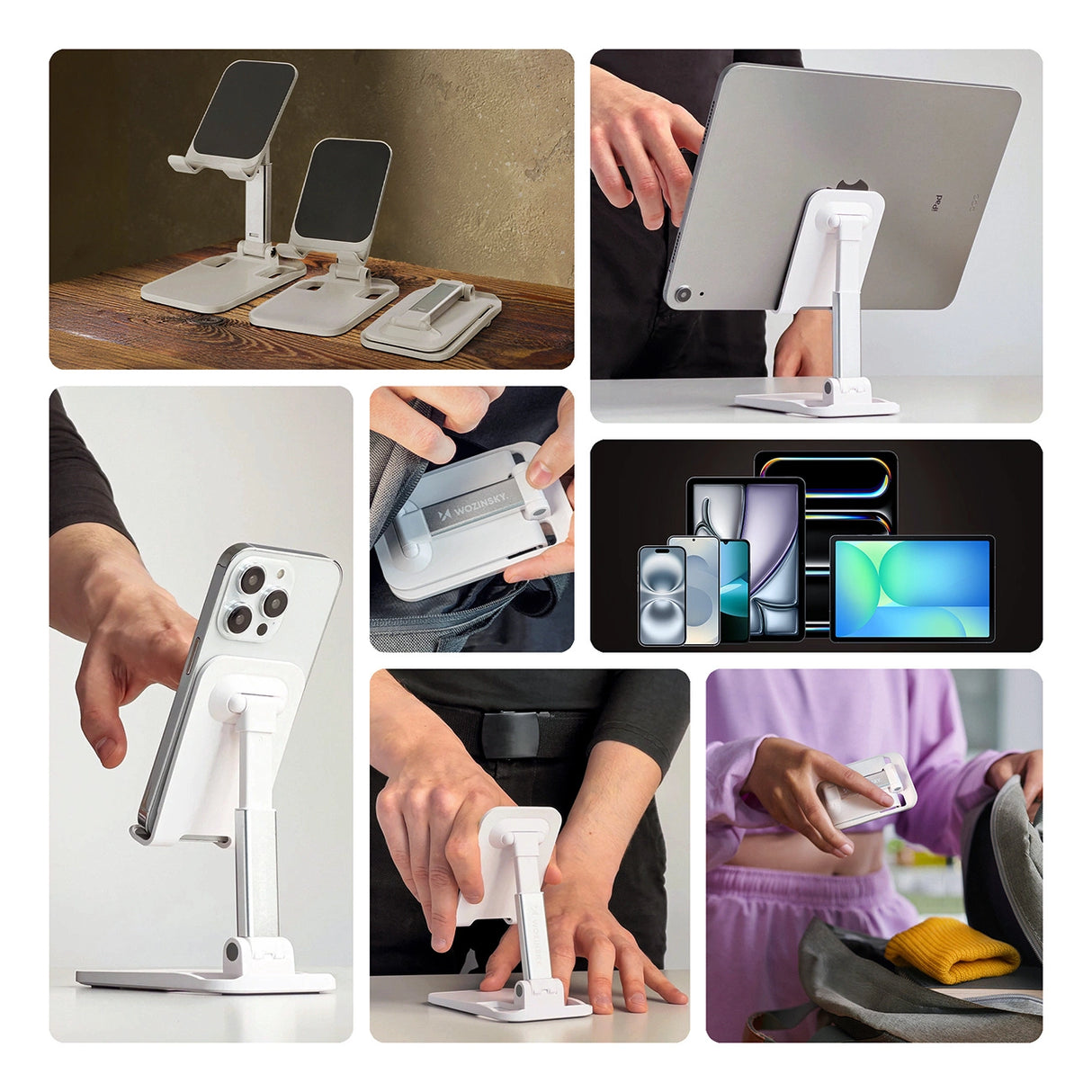 Wozinsky Desk Phone Stand Tablet Stand Foldbar hvid (WFDPS-W1)