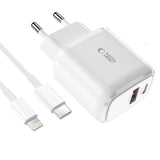 Tech Protect C20 W 2 Port Netværksopladder Pd 20 W / Qc3.0 + Lightning Kabel Hvid