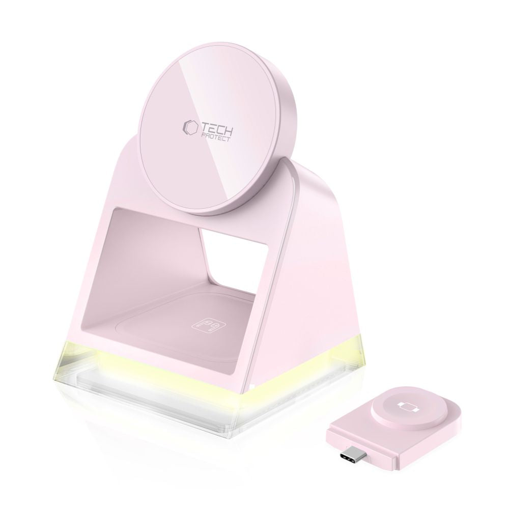 Tech Protect Qi15 W A43 3 I 1 Magnetisk Mag Safe Trådløs Oplader Babypink