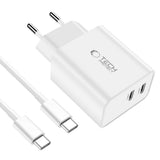 Tech Protect C35 W 2 Port Netværksopladder Pd 35 W + Type C Kabel Hvid