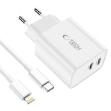 Tech Protect C35 W 2 Port Netværksopladder Pd 35 W + Lightning Kabel Hvid