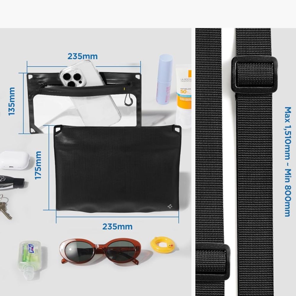 Spigen A640 Universal Vandtæt Etui Crossbag Sort