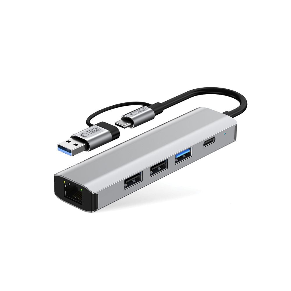 Tech Protect Hb03 Hub Adapter 5 I 1 Type C + Usb 2.0 + Usb 3.0 + Rj45 Spacegrå
