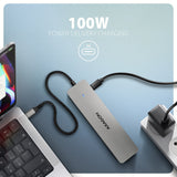 Axagon HMC-7HX2 USB 5Gbps hub, 2x USB-A, USB-C, 2x HDMI 4k/60Hz, RJ-45, PD 100W