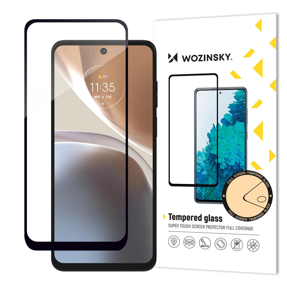 Wozinsky Full Glue Temperet Glas Temperet Glas Til Motorola Moto G32 9H Full Screen Protector Med Sorte Ramme
