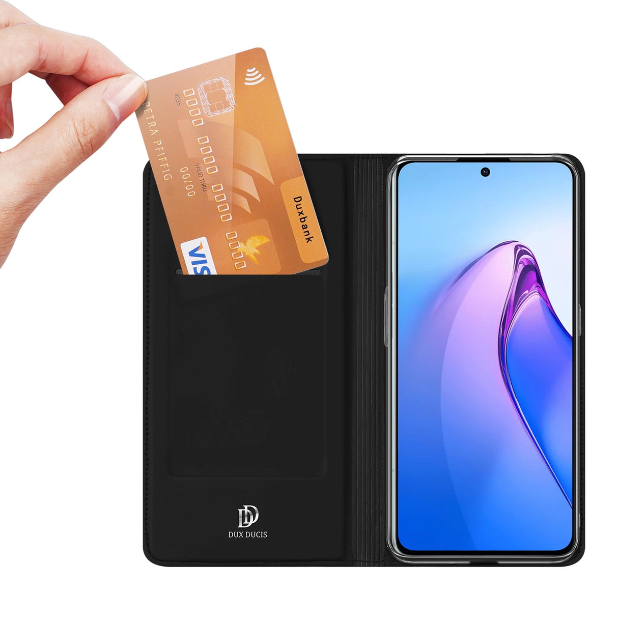 Dux Ducis Skin Pro æske til Oppo Reno 8 Pro flip cover kort tegnebog stativ sort