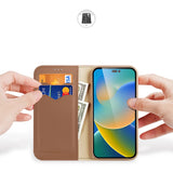 Dux Ducis Hivo Læder Flip Cover Ægte læder Wallet til kort og dokumenter iPhone 14 Pro Max Brown