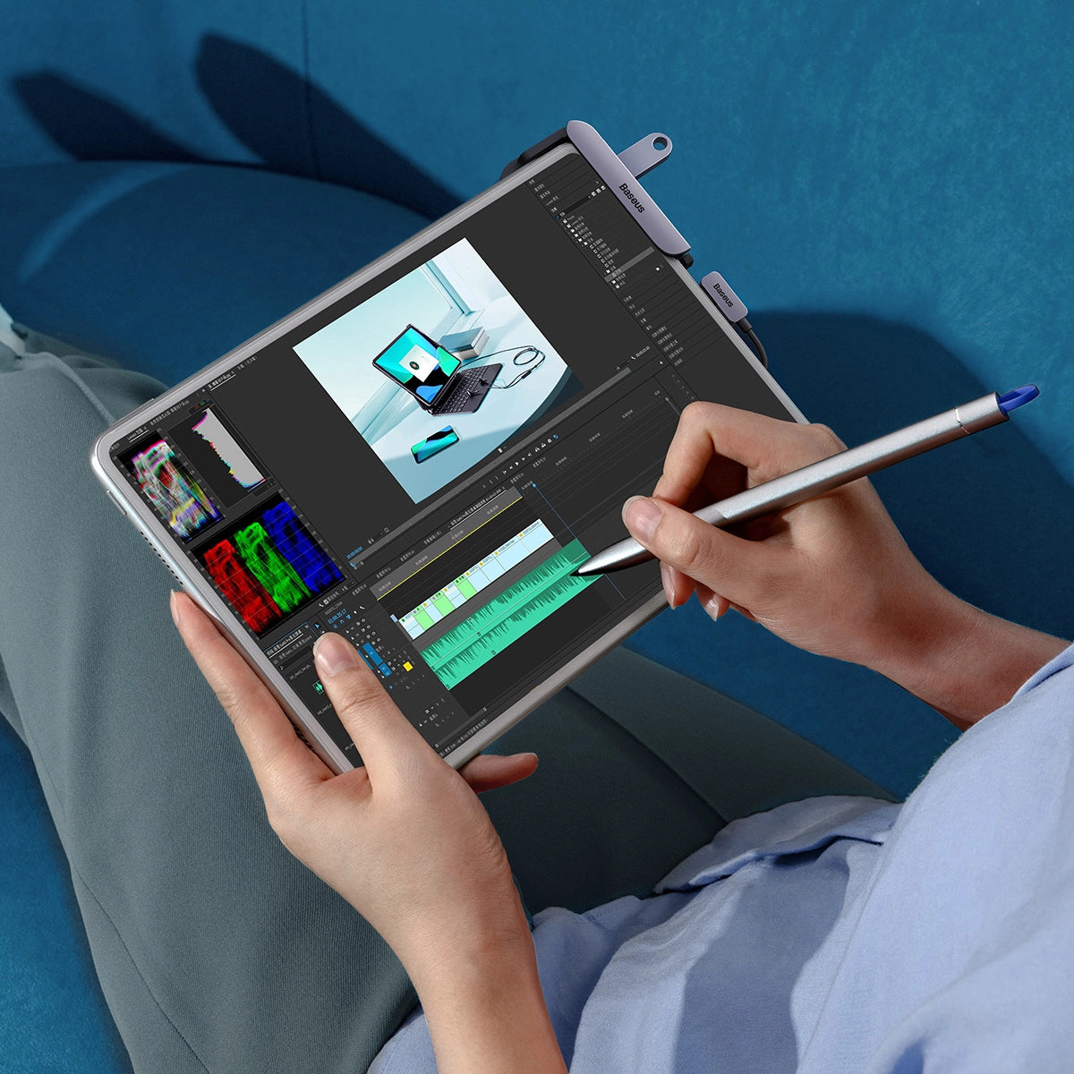 Baseus PadJoy universel 6in1 USB-C USB-C HUB til tablet / smartphone - mørkegrå