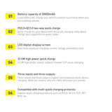 Baseus Adaman powerbank med hurtig opladning 20000mAh 22,5W + USB-A - USB-C 3A kabel 0,3m sort