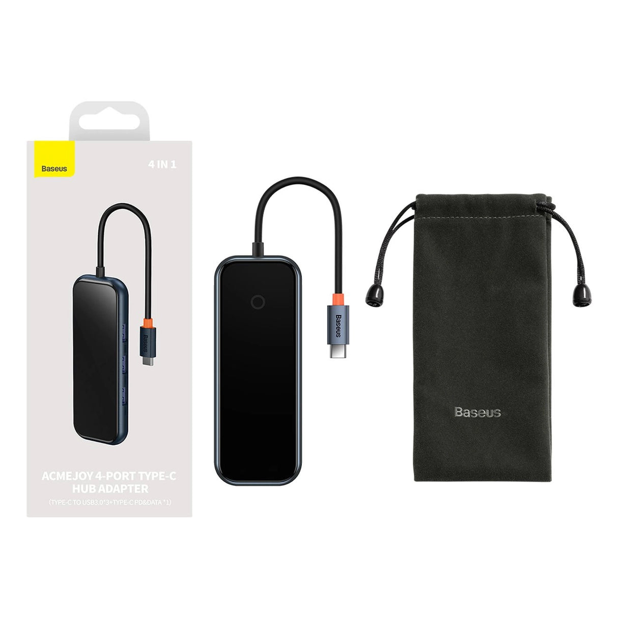 Baseus AcmeJoy HUB 4-port (USB-C til 1x USB-C PD&Data/3x USB3.0) mørk grå (WKJZ010013)