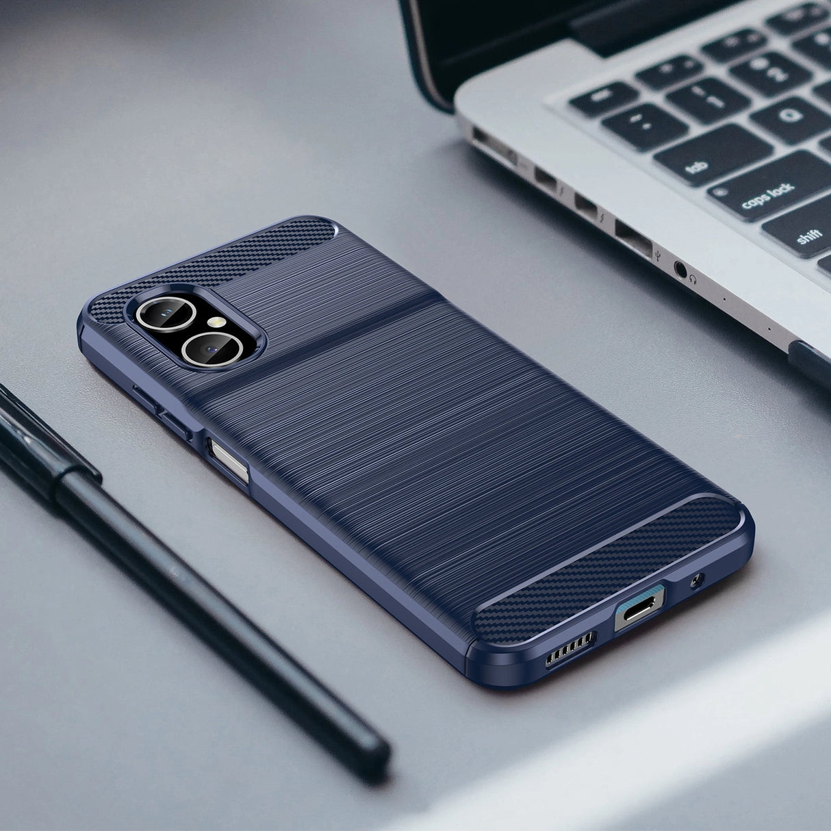 Carbon Case Cover til Xiaomi Redmi Note 11E / Redmi 10 5G / Redmi 10 Prime + 5G / Poco M4 5G Fleksibel silikone Carbon Cover Blå