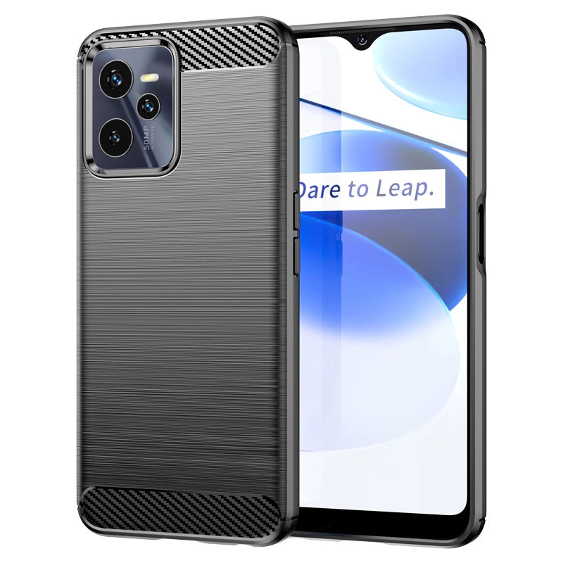Carbon Case til Realme C35 fleksibelt silikone carbon cover sort