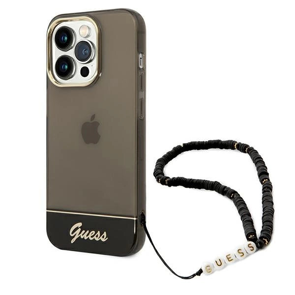 Guess GUHCP14LHGCOHK iPhone 14 Pro 6,1" sort/sort hårdkasse Gennemskinnelig Perle Strop