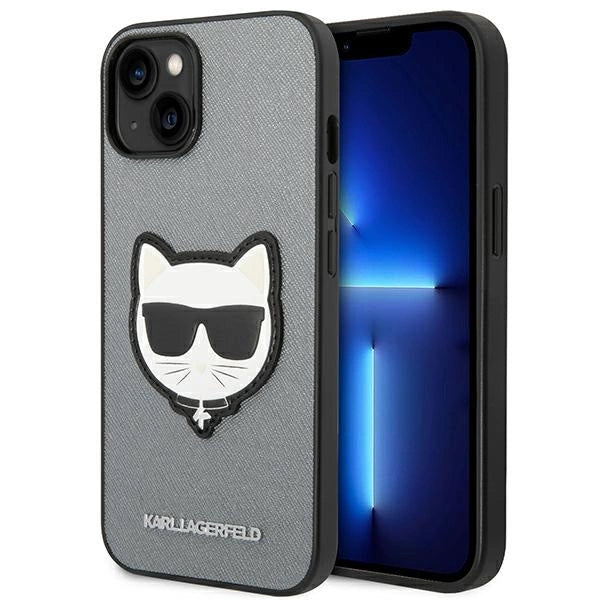 Karl Lagerfeld KLHCP14MSAPCHG iPhone 14 Plus 6,7" hårdkasse sølv/sølv Saffiano Choupette Head Patch