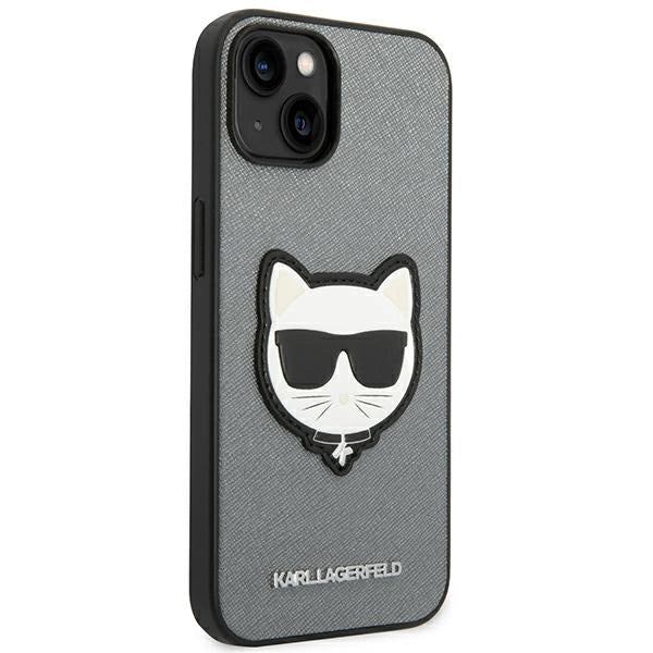 Karl Lagerfeld KLHCP14MSAPCHG iPhone 14 Plus 6,7" hårdkasse sølv/sølv Saffiano Choupette Head Patch