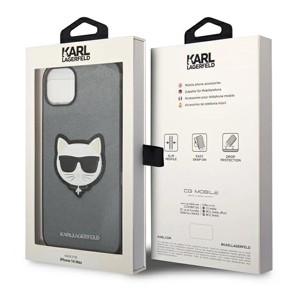 Karl Lagerfeld KLHCP14MSAPCHG iPhone 14 Plus 6,7" hårdkasse sølv/sølv Saffiano Choupette Head Patch
