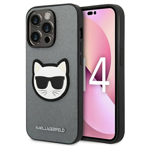Karl Lagerfeld KLHCP14LSAPCHG iPhone 14 Pro 6,1" hårdkasse srebrny/silver Saffiano Choupette Head Patch